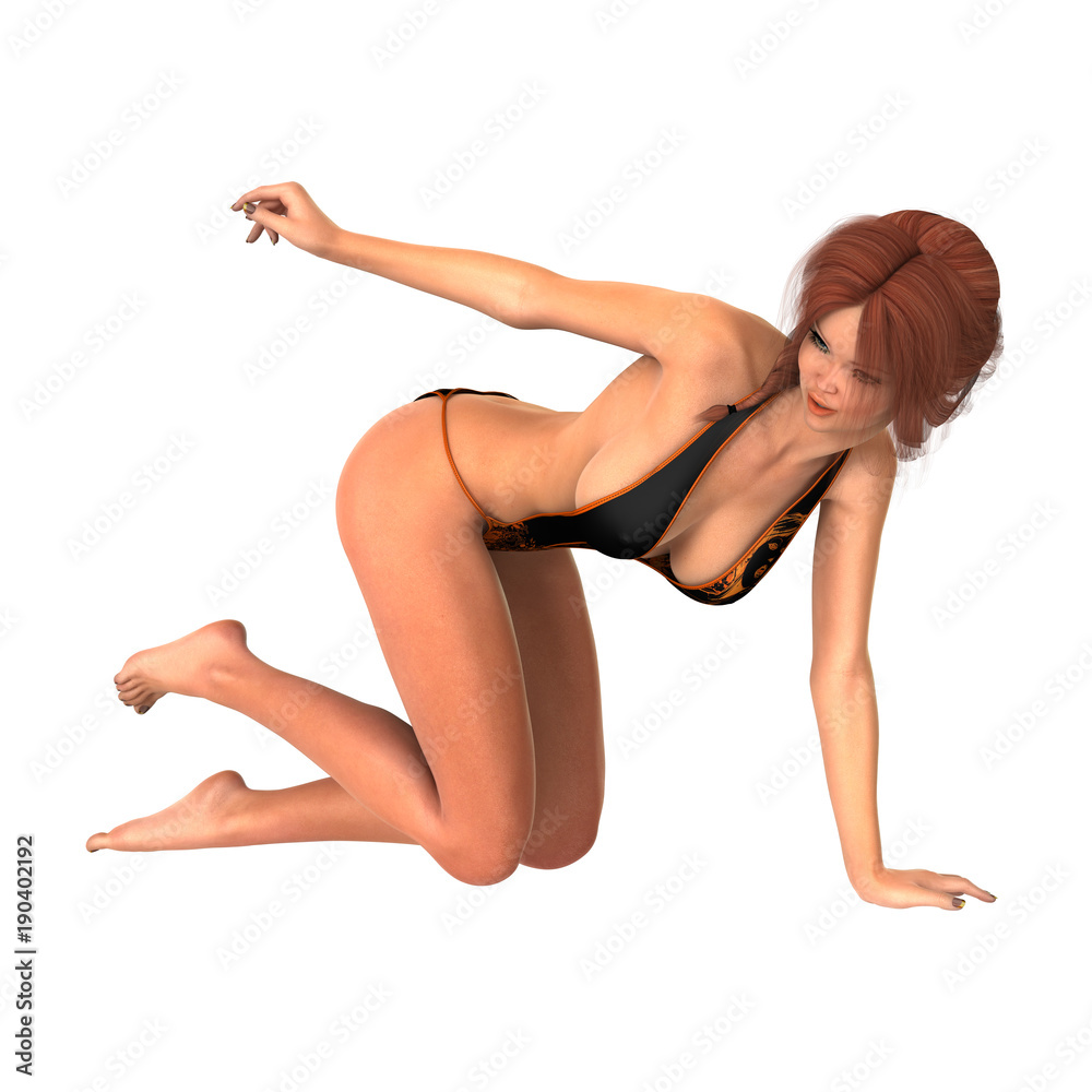 3D Rendering Young Woman Sunbathing on White