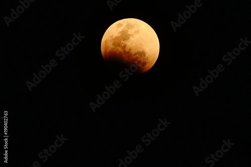 bloody red moon, total Lunar eclipse as seen from Bangkok, Thailand. January 31, 2018
