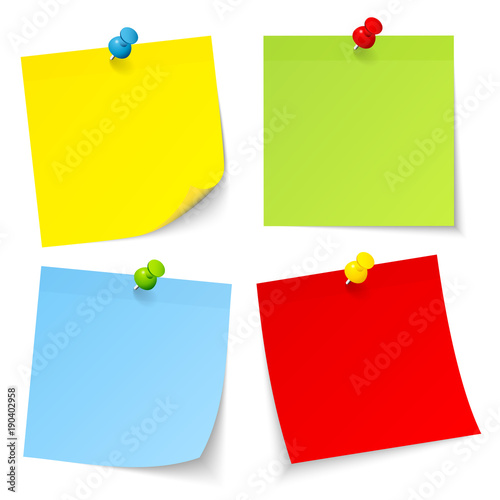 4 Colored Stick Notes Colored Pins Yellow/Green/Blue/Red