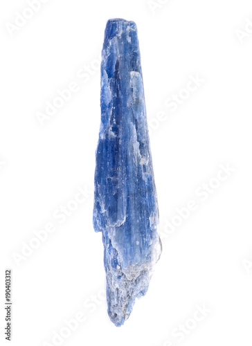 Semi-translucent gem quality  blue Kyanite blade from Brazil, isolated on white background photo