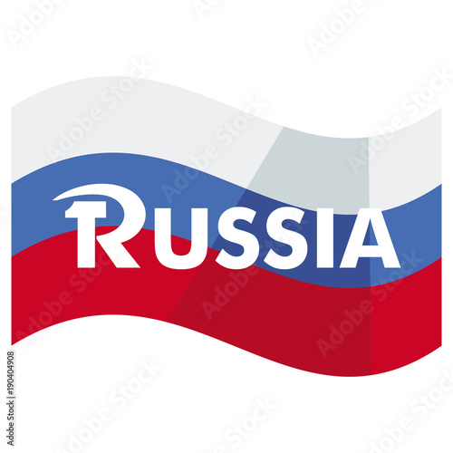 Серп и молот, Стилизованная эмблема России на фоне развевающегося флага России, логотип, иллюстрация, вектор