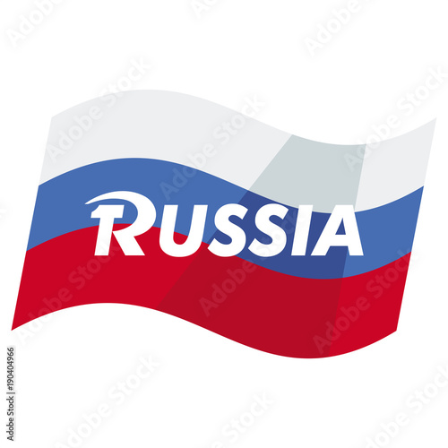 Серп и молот, Стилизованная эмблема России на фоне развевающегося флага России, логотип, наклонный шрифт, иллюстрация, вектор