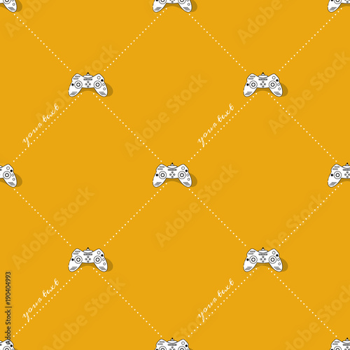 Seamless symmetrical pattern with a black and white gadget picture on a bright colored background. Vector illustration