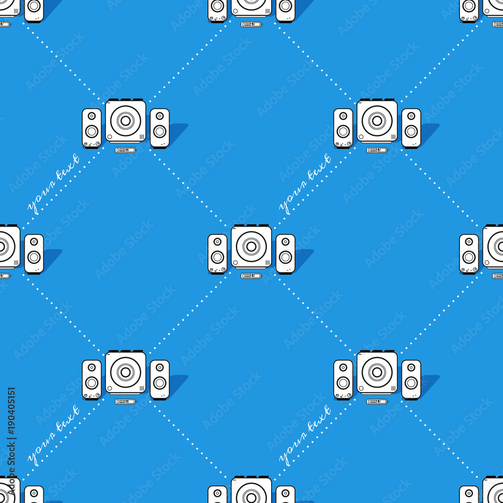 Seamless symmetrical pattern with a black and white gadget picture on a bright colored background. Vector illustration Seamless symmetrical pattern with a black and white gadget picture on a bright colored background. Vector illustration