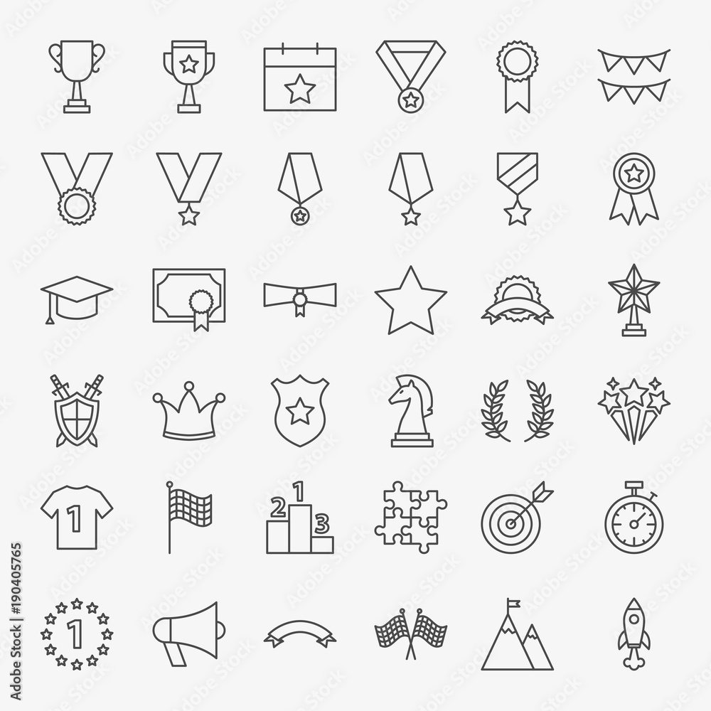 Winning Award Line Icons Set Winning Award Line Icons Set