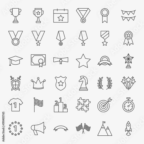 Winning Award Line Icons Set