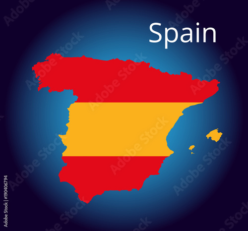 Flag and map of Spain, transportation and tourism concept. Borders of Spain colorful illustration. Spanish map. 