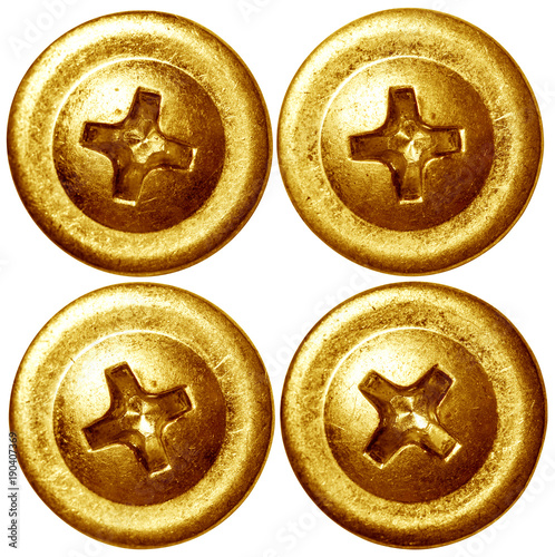 Set of golden screw nail heads
