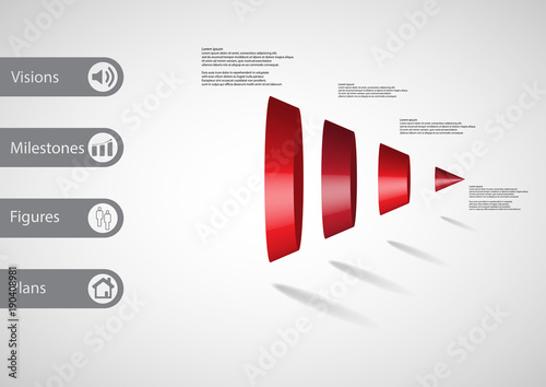 3D illustration infographic template with cone vertically divided to four parts photo