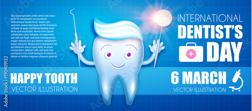 Helthy Tooth with Toothpaste and Shining Mirror. Cartoon Character. Stomatology Instruments Design Template. Dental Health Concept. Oral Care.