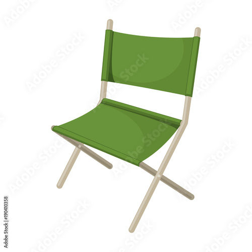 Folding chair camping tourism, cartoon illustration of travel equipment. Vector