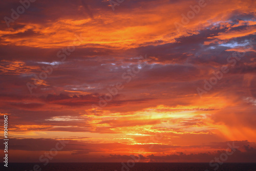 Fiery dawn at sea. Santo Domingo  Dominican Republic