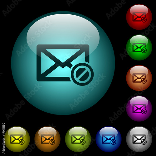 Forbidden mail icons in color illuminated glass buttons