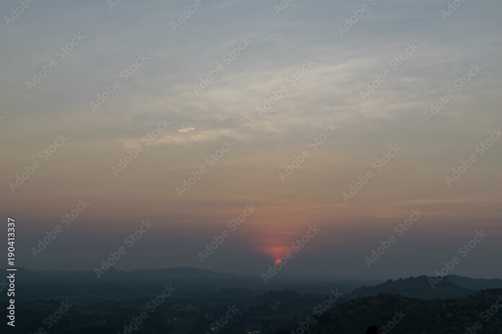 Beautiful sunset view from Hanuman Temple, Hampi, South India