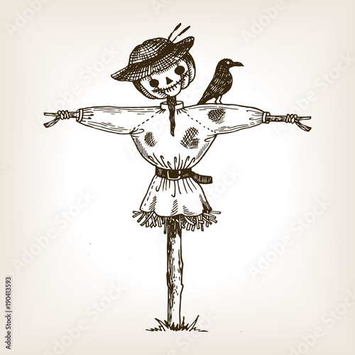 Scarecrow engraving style vector illustration