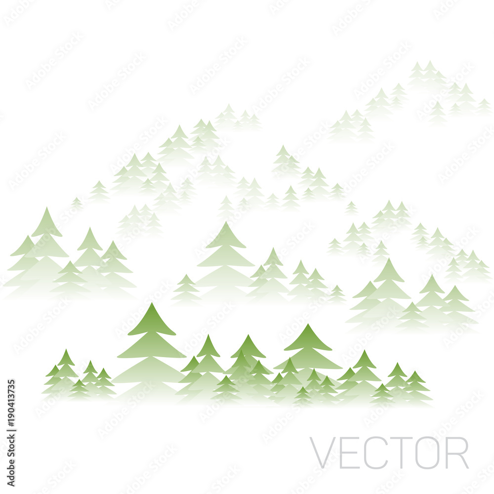 Vector hills, mountains of green pines.