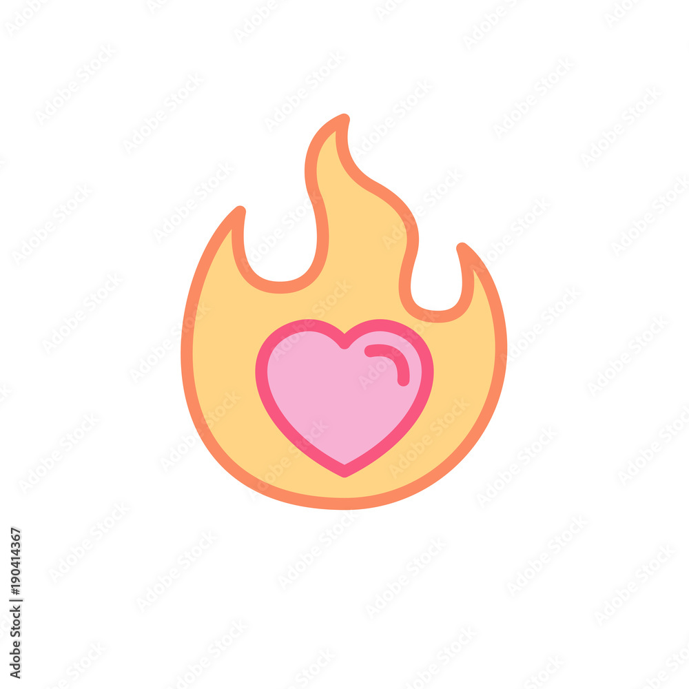 Love with hot flame fire Icon. Simple Heart Illustration Line Style Logo Template Design. Love with hot flame fire Icon. Simple Heart Illustration Line Style Logo Template Design.