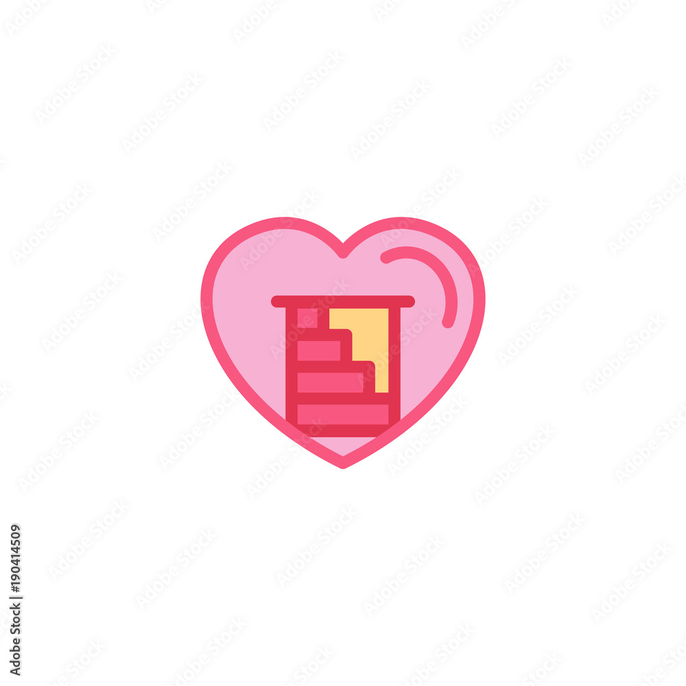 Fototapeta premium Love with Door and Stairs Icon. Simple Heart Illustration Line Style Logo Template Design. 