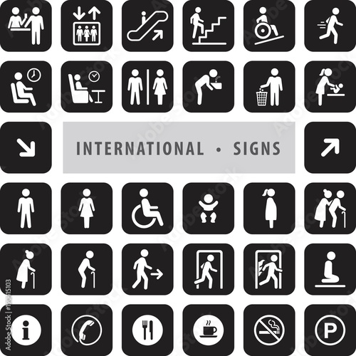 Vector set of international direction signs, International communication icon set.