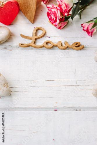 wooden word LOVE with the r...