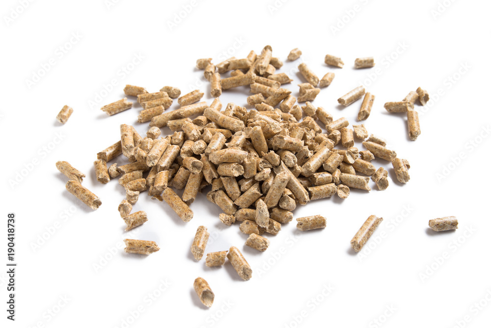 Pile of wood pellets isolated on white background Pile of wood pellets isolated on white background