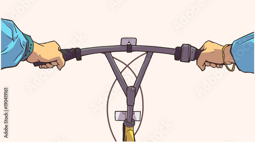 Stylized illustration of person holding bicycle handlebar in color