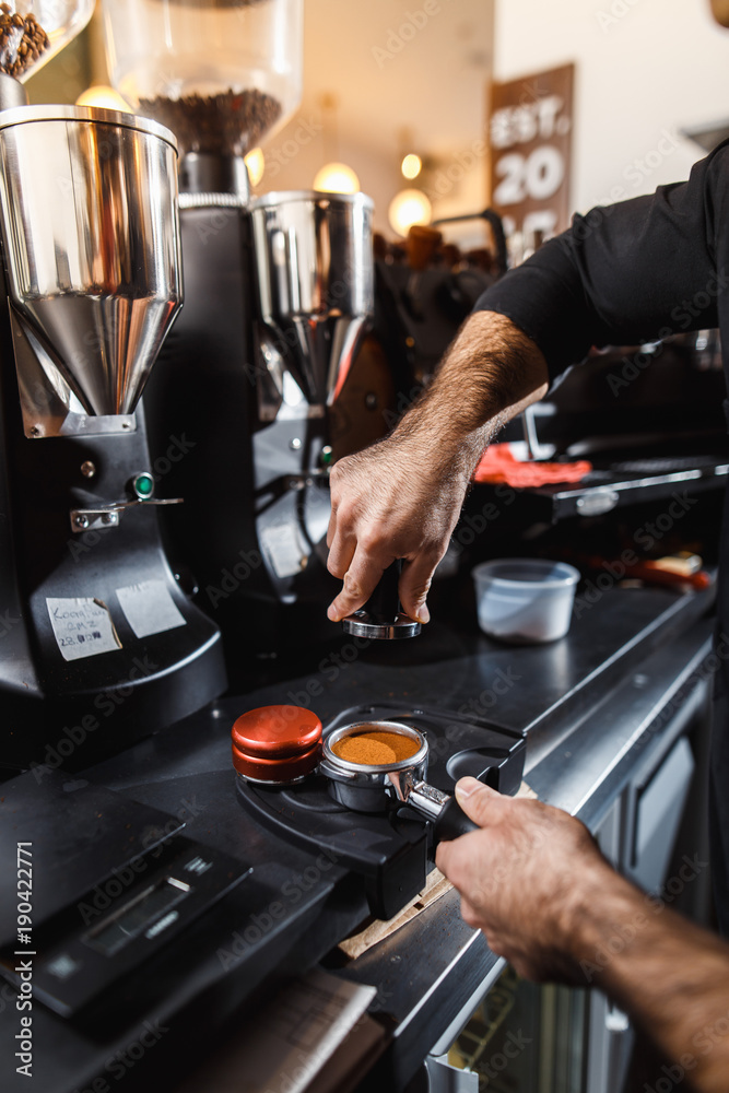 Making a espresso and cappuccino.