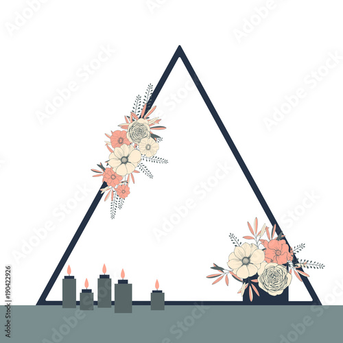 Wedding triangle arch with flowers . Vector illustration.