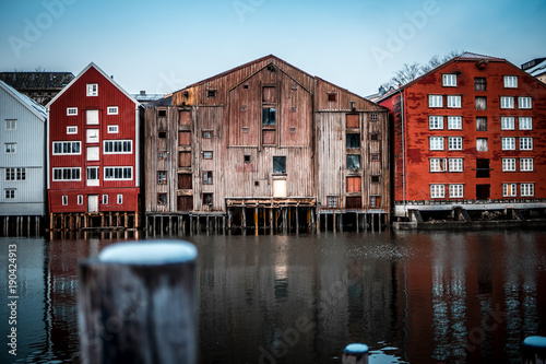 Storehouses in trondheim norway on the water, sea photo