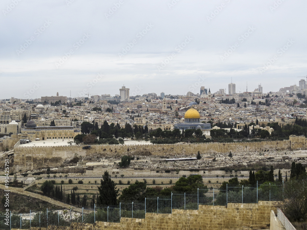 Jerusalem, Israel - view of The Old City of Jerusalem from the Mount of Olives