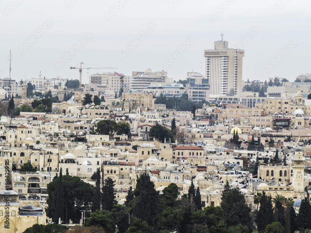 Jerusalem, Israel - view of The Old City of Jerusalem from the Mount of Olives