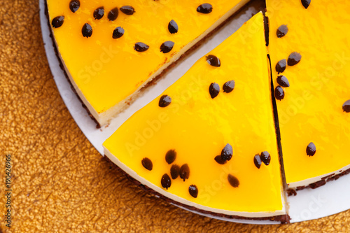 Sliced passion fruit cheesecake 
