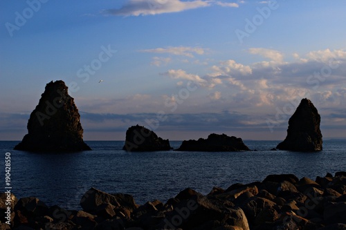 Italy, Sicily: Evening on the Cyclops bay.
