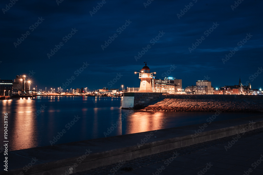 Malmo city urban landscape at night, Sweden