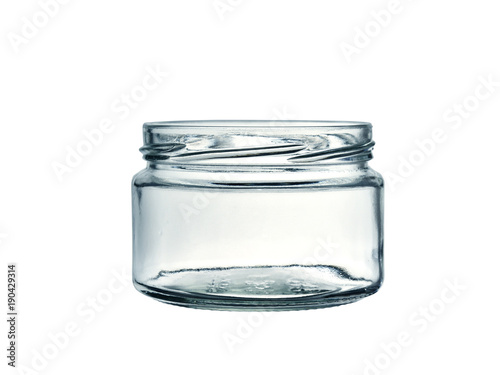 empty glass jar isolated on white background without lid