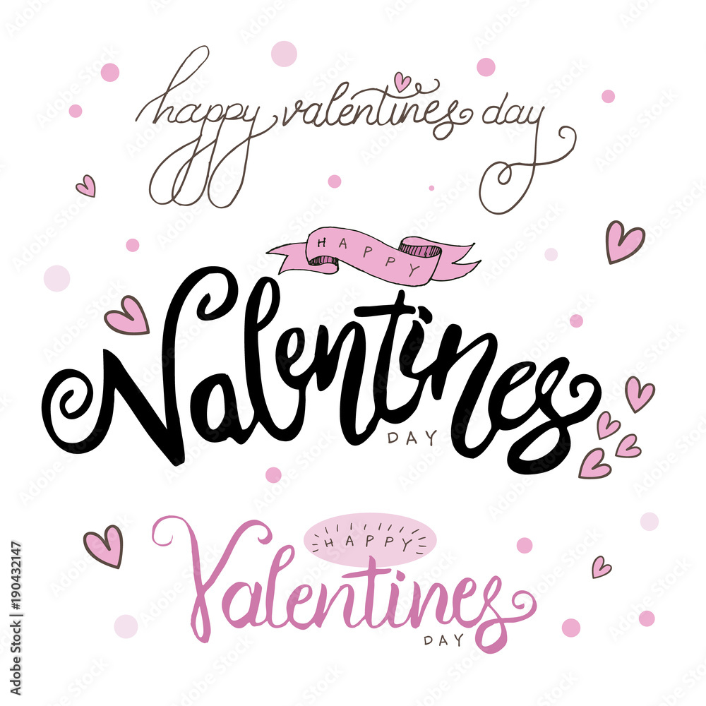 Happy Valentines Day typography design collection with hand drawn lettering. EPS10 vector Illustration.