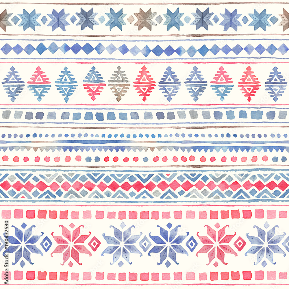 Seamless Watercolor winterTribal Boho Pattern