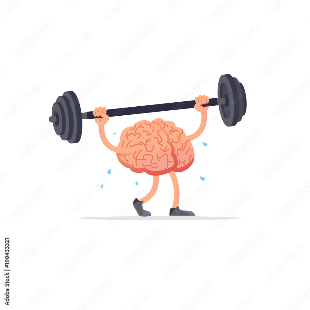 Bright  flat vector illustration of  brain and weight