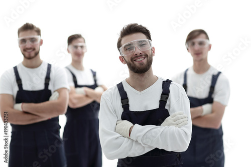 smiling group of professional industrial workers