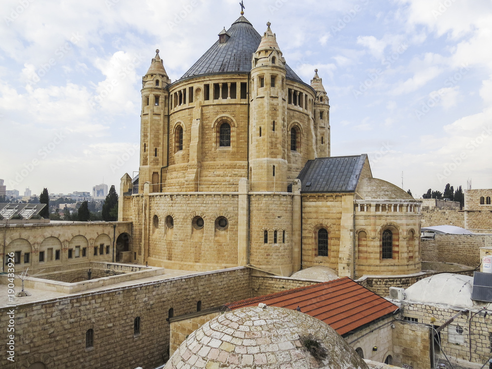 Jerusalem, Israel -  view of the Dormition Abbey on Mount Zion in the Old City of Jerusalem.