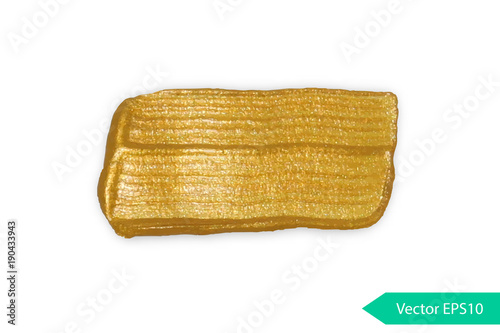 Acryl paint texture stane dub. Gold acrylic brush stroke. Abstract background design vector illustration. Isolated grunge shape golden oil splash. Color paintbrush banner.