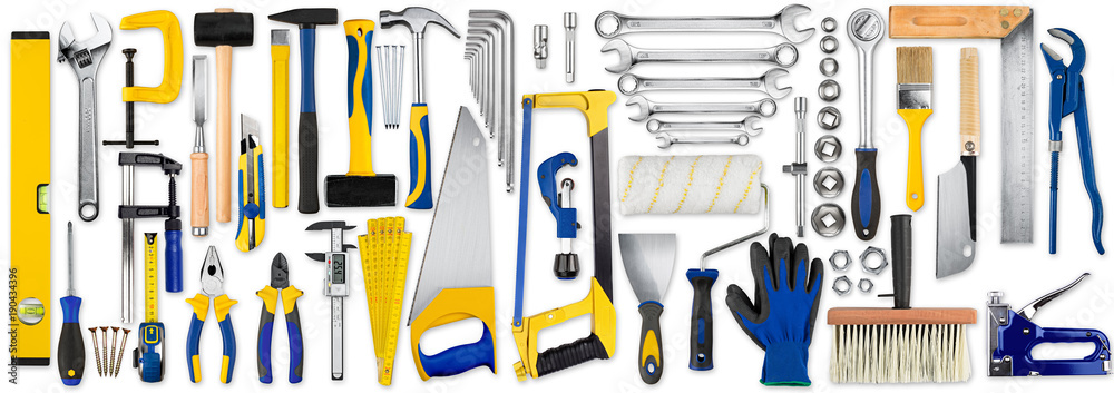hand tool diy set collection isolated on white background
