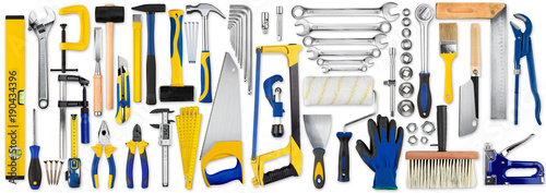 hand tool diy set collection isolated on white background / Werkzeug handwerkzeuge heimwerker sammlung isoliert hintergrund weiß