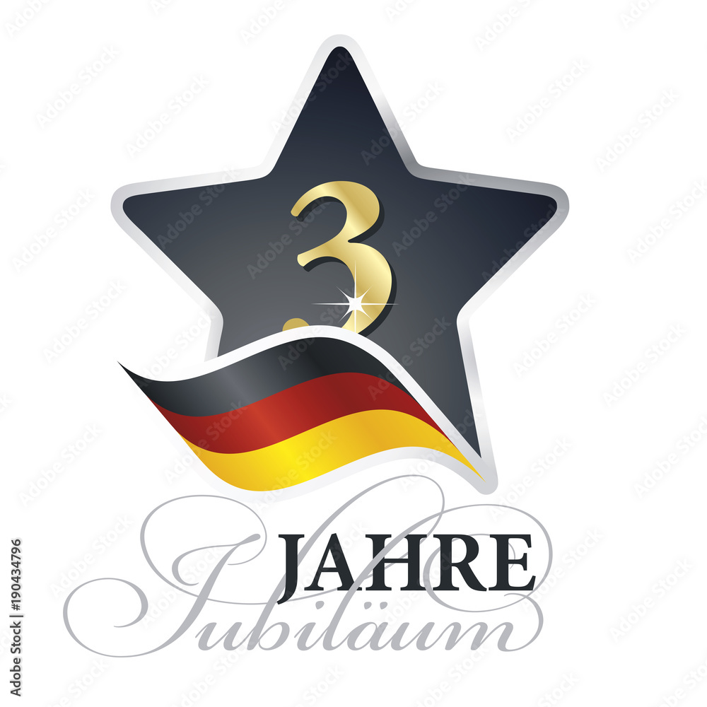 3 years anniversary (German language - 3 Jahre Jubiläum) isolated