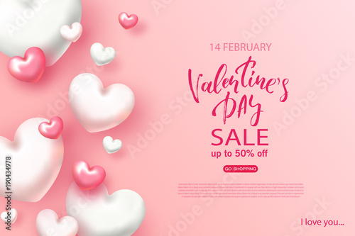 Valentines day sale banner. Beautiful Background with Hearts. Vector illustration for website , posters, email and newsletter designs, ads, coupons, promotional material.
