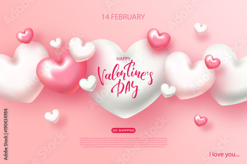 Happy Valentines day banner. Beautiful Background with Hearts. Vector illustration for website , posters, email and newsletter designs, ads, coupons, promotional material
