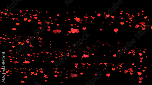 Red small hearts flying on the black background. Valentines Day holiday abstract loop animation. Animation of hearts on a black background