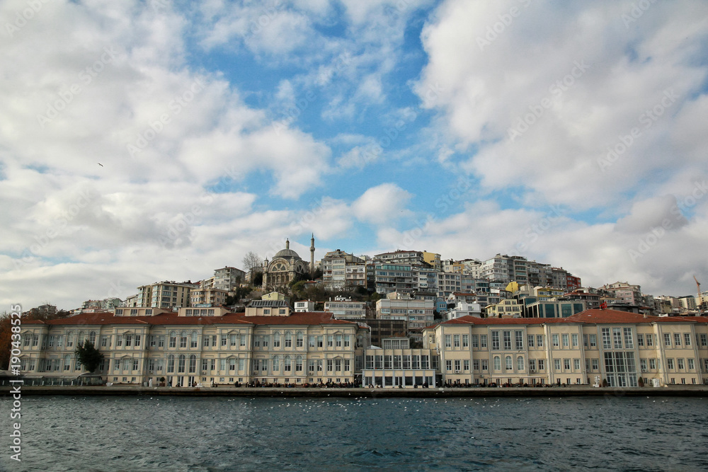 Houses on the waterfront. Istanbul beach view from the sea