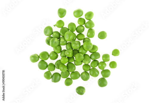 Fresh green peas isolated on a white background, top view