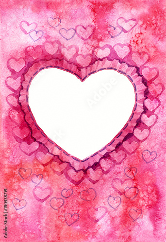 Watercolor hand-drawn heart-frame for Valentine s day